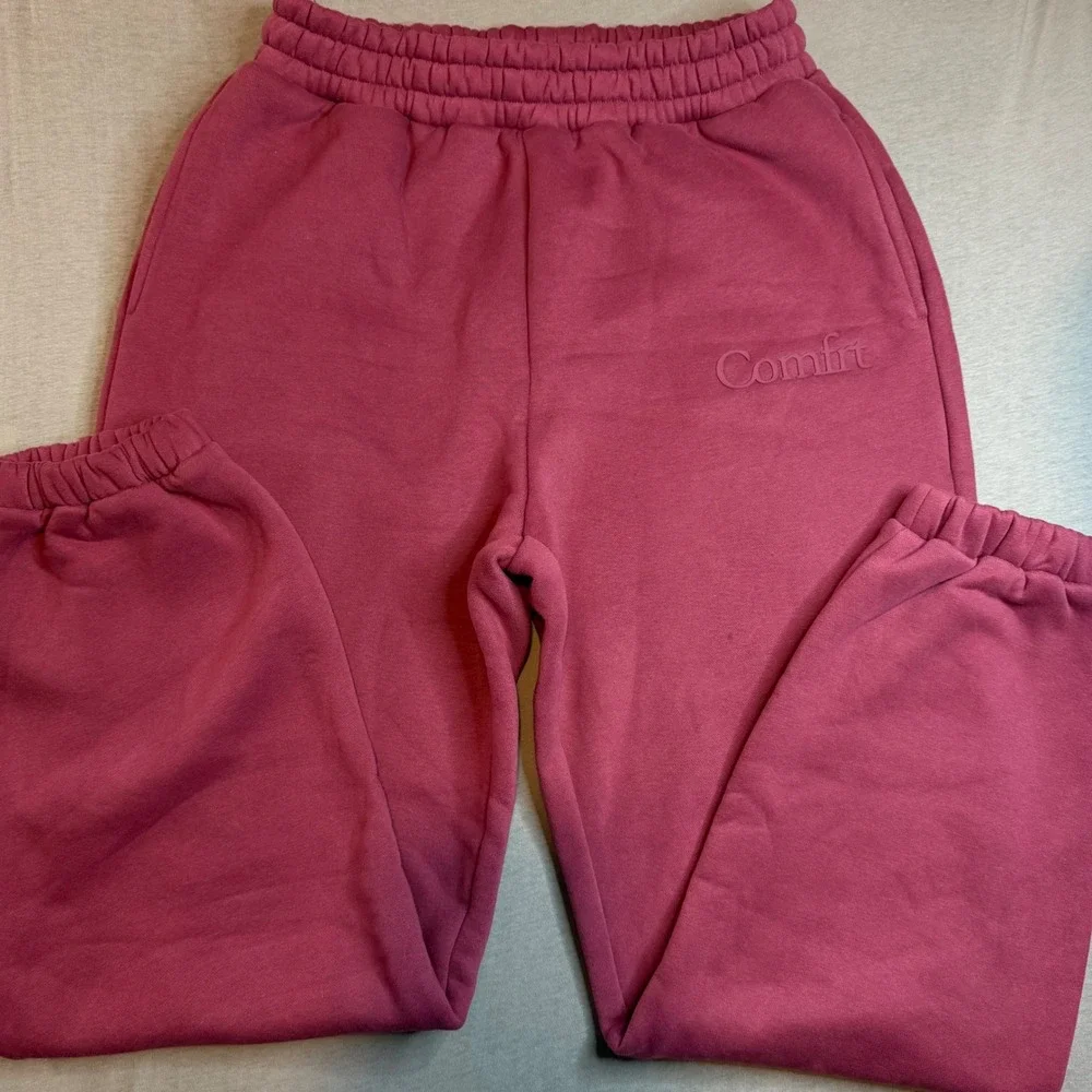 Comfrt Berry Pink Fleece Joggers Tapered Sweatpants‎ Medium Tonal Logo